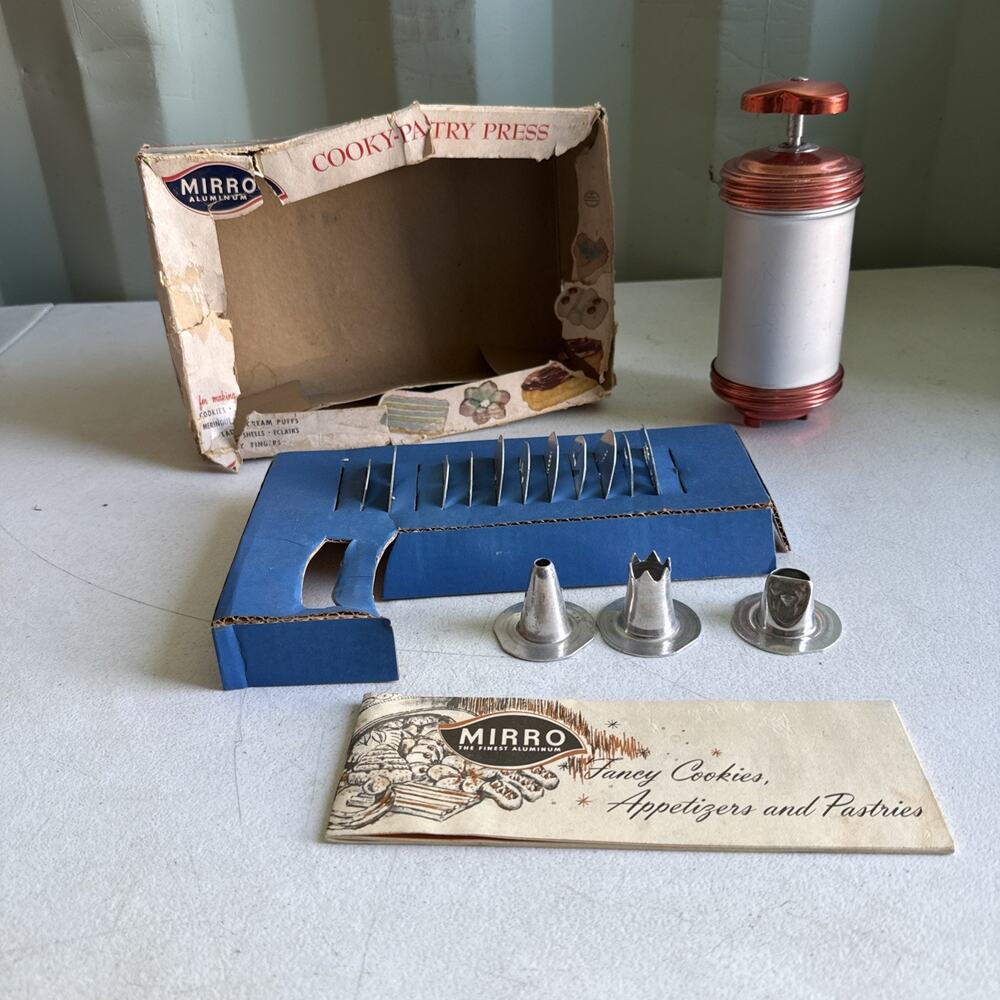 Vintage Mirro Cookie Cooky Pastry Press Spritz 11 Disc 3 Tips 358-AM w/ Box